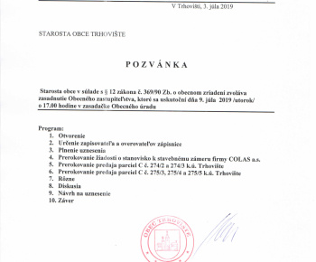 Pozvanka OZ 9.7.19