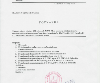 Pozvánka na zasadnutie obecného zastupiteľstva